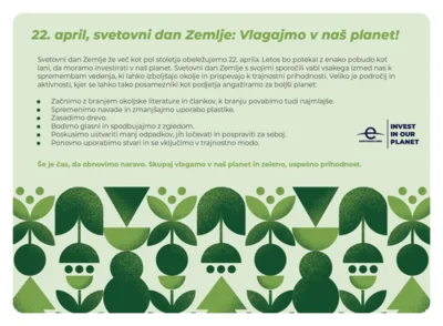 22. april, svetovni dan Zemlje: Vlagajmo v naš planet!